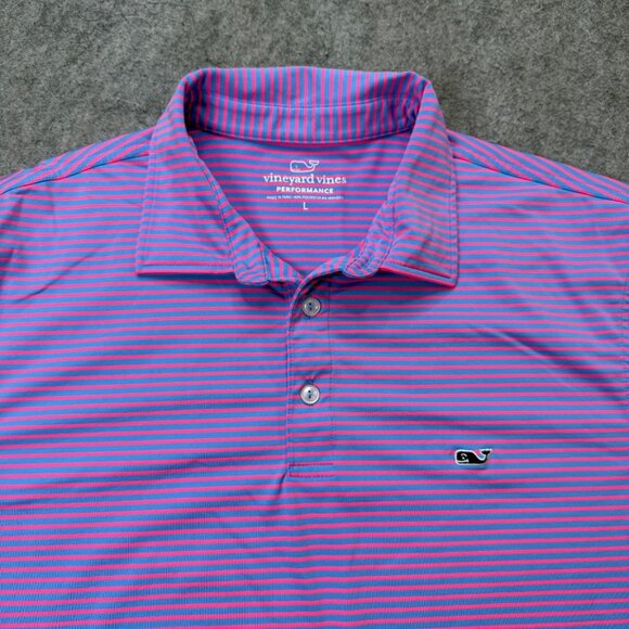 Vineyard Vines Performance Polo Shirt Men L Blue Pink Stretch Striped - Picture 1 of 13